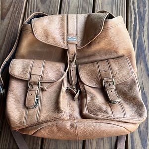RARE Vtg L.L. BEAN Leather Backpack Brown 90s Rucksack Bag Carryall EUC